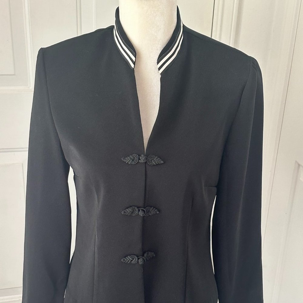 Vintage 90s Jessica Howard Black Military Jacket 8 Frog Closure Ribbon Trim